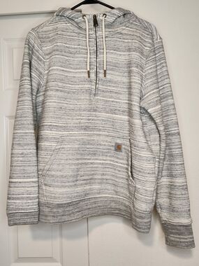 Carhartt Striped Heather Gray Half-Zip Hooded Sweatshirt